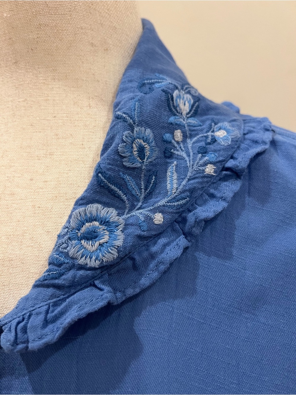 April Cornell Modern Prairie Dress Medium Blue Embroidered Button Front Cottage - Picture 5 of 14
